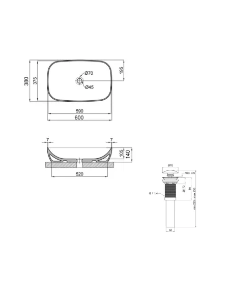 Накладна раковина Q-Тap Cardinal QT04116257W48465 White, 600x380x140 мм з донним клапаном Pop-up PU02