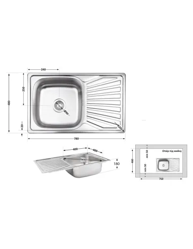 Мойка для кухни прямоугольная Brinex 7848 BRIN7848MDEC08 Micro Decor 0,8 мм из нержавеющей стали