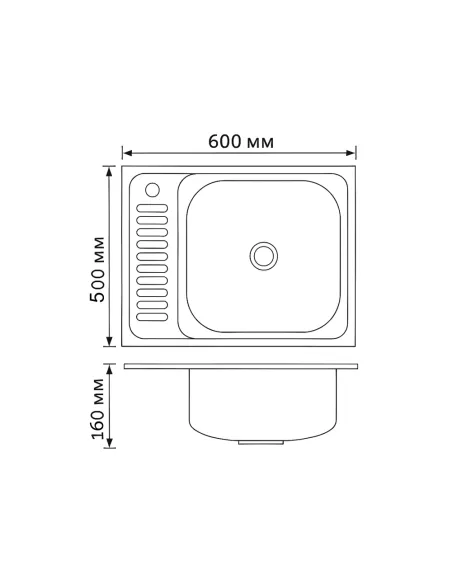 Мийка прямокутна для кухні Brinex 6050-R BRIN6050RSAT06 Satin 0,6 мм з нержавіючої сталі