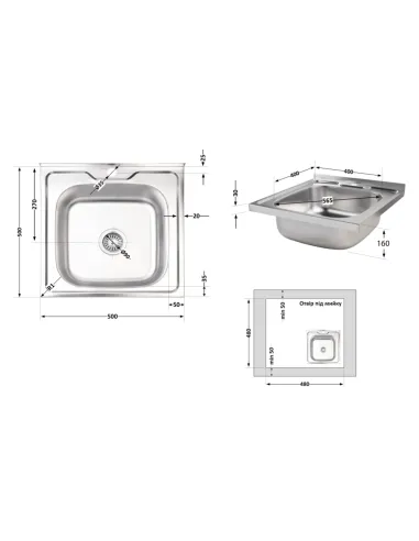 Мийка кухонна квадратна Brinex 5050 BRIN5050SAT06 0.6 мм з нержавіючої сталі