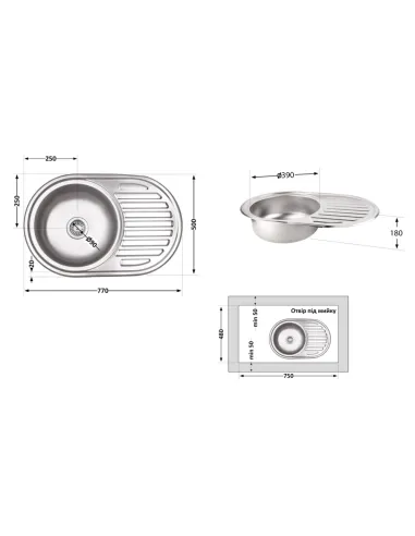 Мойка для кухни овальная Brinex 7750 BRIN7750SAT08 Satin 0,8 мм из нержавеющей стали