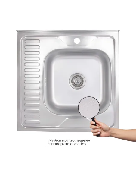 Мийка кухонна квадратна Brinex 6060-R BRIN6060RSAT06 Satin 0.6 мм з нержавіючої сталі