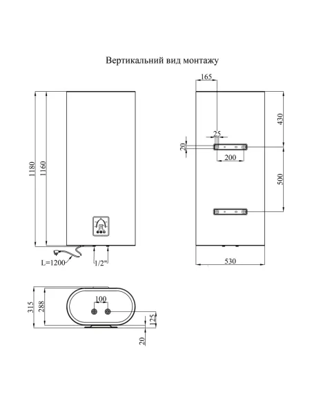 Бойлер Kroner Flacher K100F2-D, 100 литров, сухой ТЭН