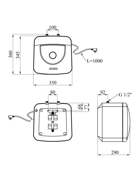 Бойлер для кухни Kroner Small K10SU1.5 10 литров, под мойкой