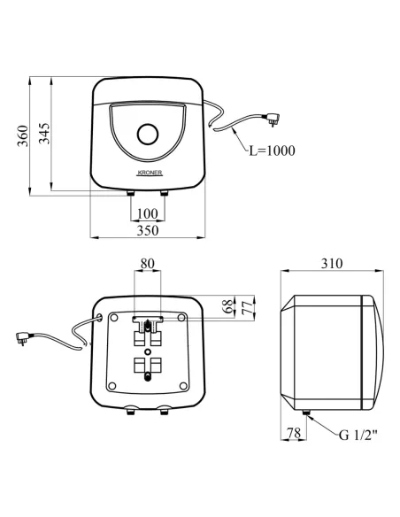 Бойлер для кухні Kroner Small K15SA1.5 15 літрів, над мийкою
