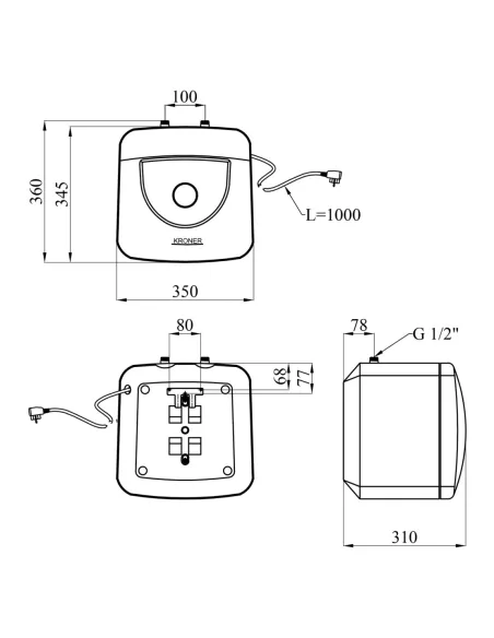 Бойлер для кухні Kroner Small K15SU1.5 15 літрів під мийкою