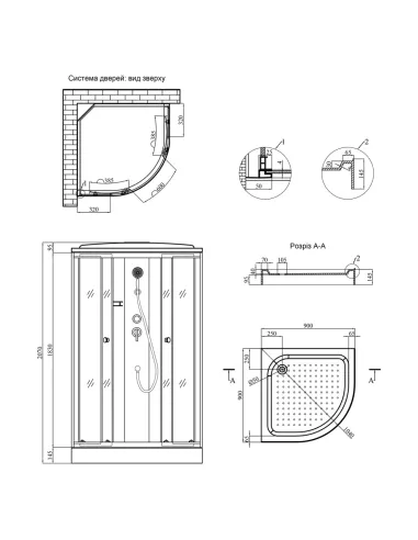 Гидробокс массажный Kroner KRP Enzo - WD.C.F.F. 90x90 см, полукруглый