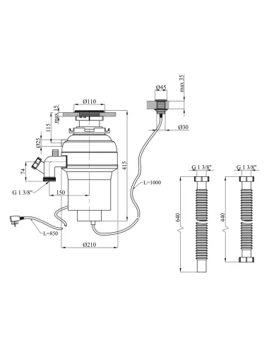 Измельчитель пищевых отходов Kroner KRP Kaiman WHI - 550W для кухонной мойки