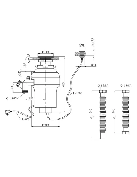 Подрібнювач харчових відходів Kroner KRP Kaiman WHI-550W для кухонного миття