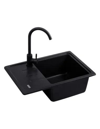 Мийка кухонна прямокутна Kroner KRP Komposit SCH - 6243, 620x430x220 мм чорне, з граніту
