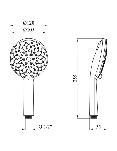 Лійка для ручного душу Kroner KRM - C723, кругла, 4 режими, хром
