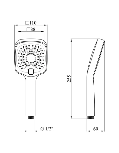 Лійка для ручного душу Kroner KRM - C726, квадратна, 3 режими, хром