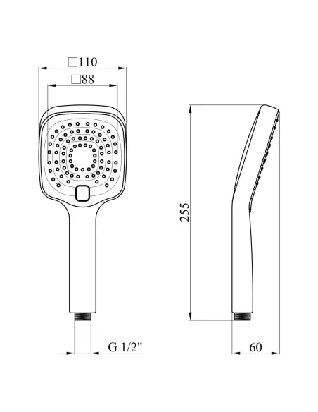 Лейка для ручного душа Kroner KRM - C726, квадратная, 3 режима, хром
