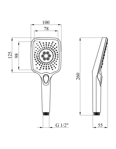 Лійка для ручного душу Kroner KRM - C727, прямокутна, 3 режими, хром