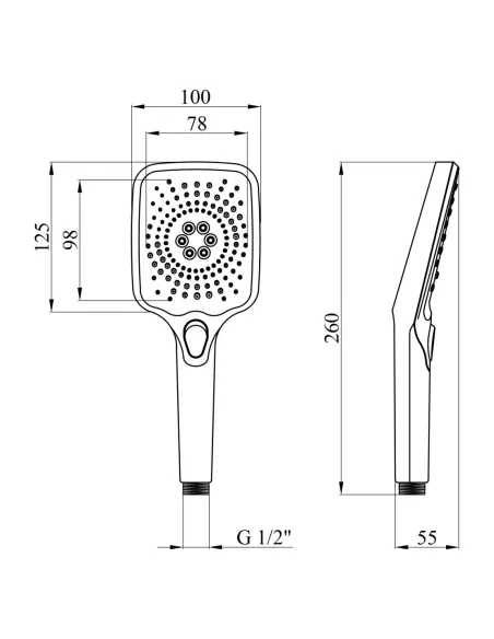 Лійка для ручного душу Kroner KRM - C727, прямокутна, 3 режими, хром