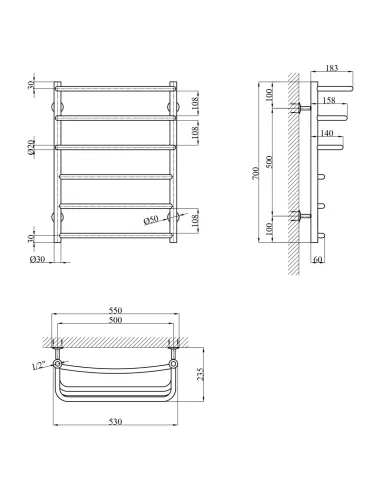 Полотенцесушитель водяной Kroner KRP Prima WT700x500-6