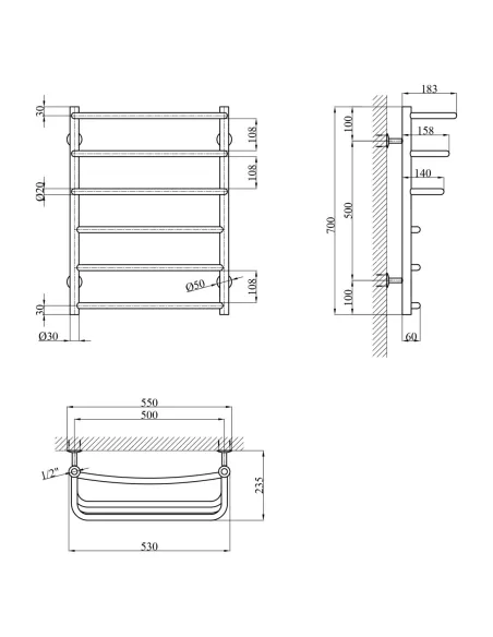 Полотенцесушитель водяной Kroner KRP Prima WT700x500-6
