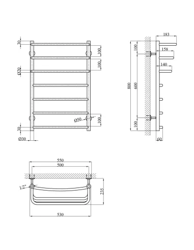 Сушка для рушників водяна Kroner KRP Prima WT800x500-7