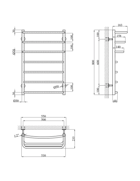 Полотенцесушитель водяной Kroner KRP Prima WT800x500-7