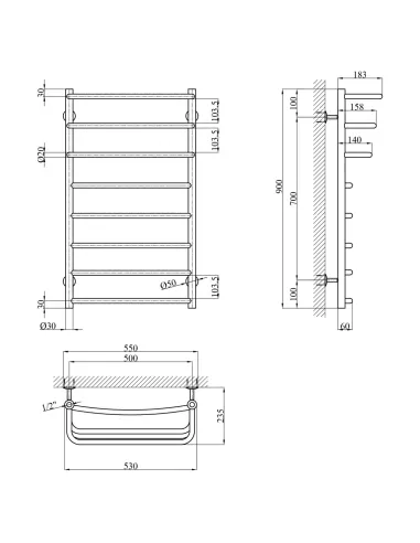 Сушка для рушників водяна Kroner KRP Prima WT900x500-8