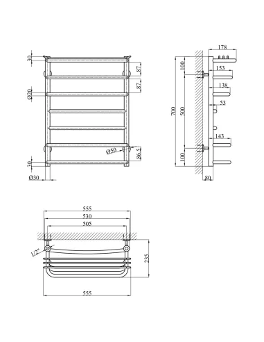 Полотенцесушитель водяной Kroner KRP Stern WT700x500-7