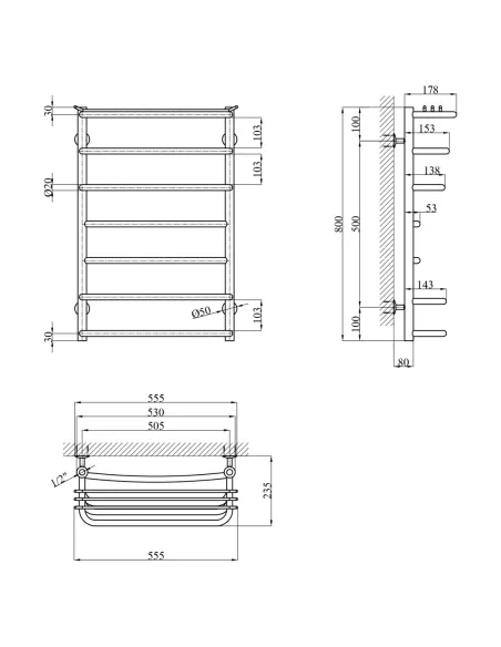 Сушка для рушників водяна Kroner KRP Stern WT800x500-7