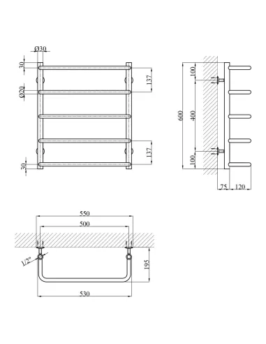 Сушка для рушників водяна Kroner KRP Stil WT600x500-5