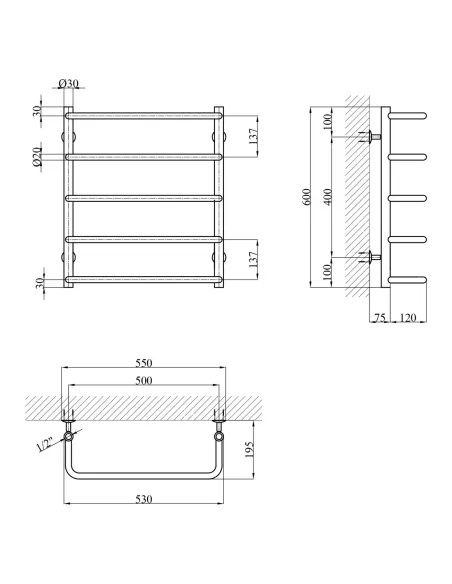 Сушка для рушників водяна Kroner KRP Stil WT600x500-5