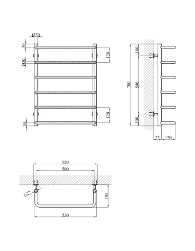 Сушка для рушників водяна Kroner KRP Stil WT700x500-6