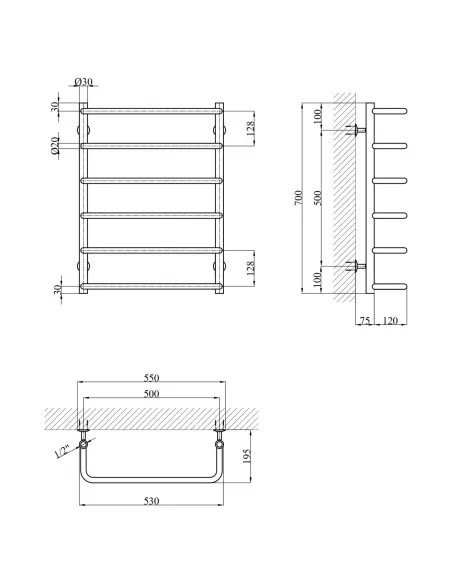 Сушка для рушників водяна Kroner KRP Stil WT700x500-6