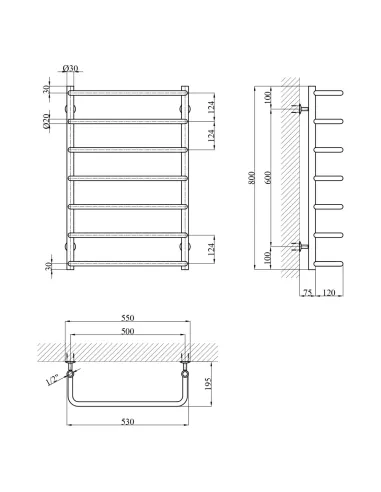 Полотенцесушитель водяной Kroner KRP Stil WT800x500-7