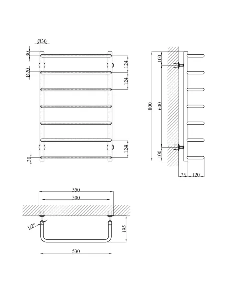 Полотенцесушитель водяной Kroner KRP Stil WT800x500-7