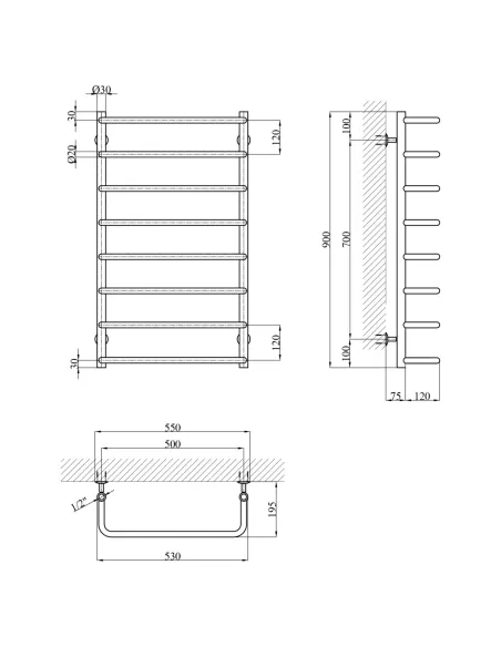 Полотенцесушитель водяной Kroner KRP Stil WT900x500-8