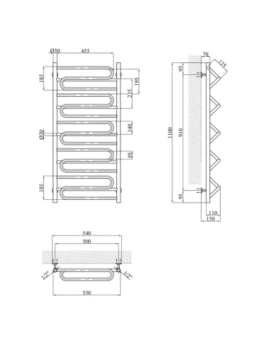 Сушка для рушників водяна Kroner Ілюзія ДИ07 1100х530