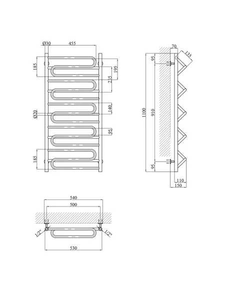 Полотенцесушитель водяной Kroner Иллюзия ДИ07 1100х530