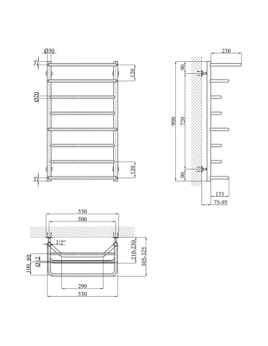 Полотенцесушитель водяной Kroner Лотос ДЛ02 900х530/8