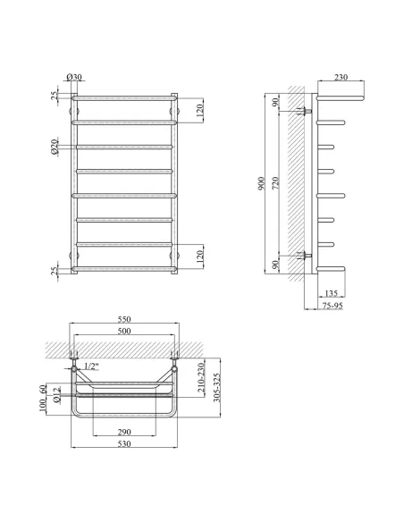 Полотенцесушитель водяной Kroner Лотос ДЛ02 900х530/8