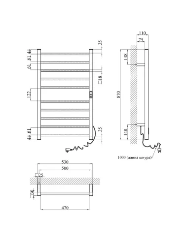 Полотенцесушитель электрический Kroner KRP Hitze-Stern SCH8753-10T
