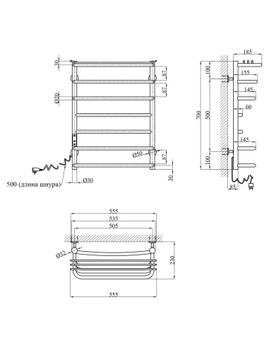 Полотенцесушитель электрический Kroner KRP Stern EL700x500-7