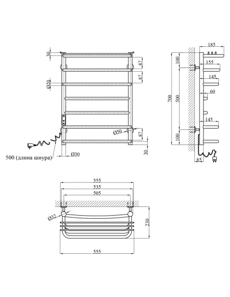 Полотенцесушитель электрический Kroner KRP Stern EL700x500-7