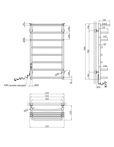 Полотенцесушитель электрический Kroner KRP Stern EL900x500-8