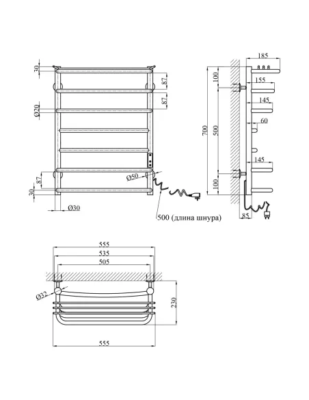 Полотенцесушитель электрический Kroner KRP Stern ER700x500-7