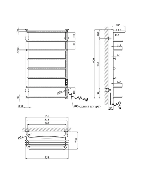 Полотенцесушитель электрический Kroner KRP Stern ER900x500-8