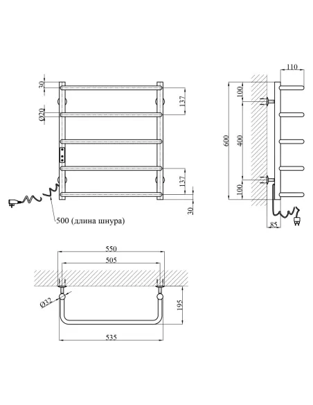 Сушка для рушників електрична Kroner KRP Stil EL600x500-5