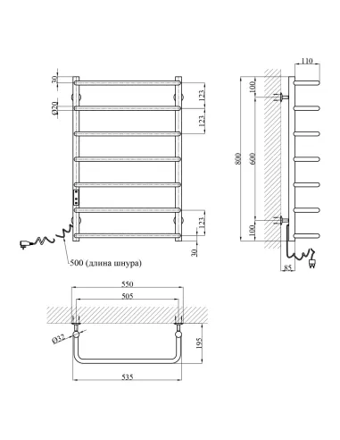 Сушка для рушників електрична Kroner KRP Stil EL800x500-7