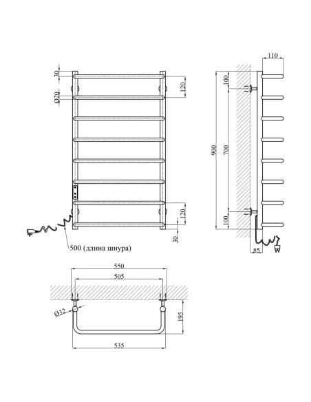 Сушка для рушників електрична Kroner KRP Stil EL900x500-8