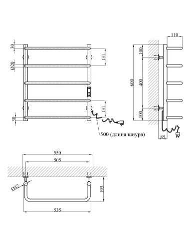 Сушка для рушників електрична Kroner KRP Stil ER600x500-5