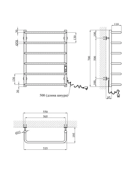 Полотенцесушитель электрический Kroner KRP Stil ER700x500-6