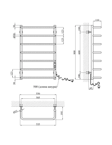 Сушка для рушників електрична Kroner KRP Stil ER800x500-7