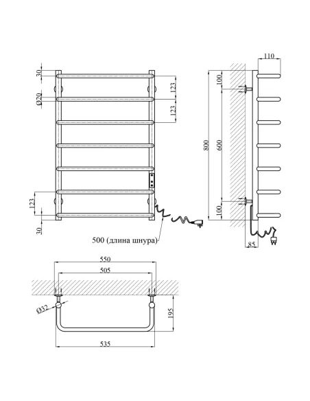 Сушка для рушників електрична Kroner KRP Stil ER800x500-7